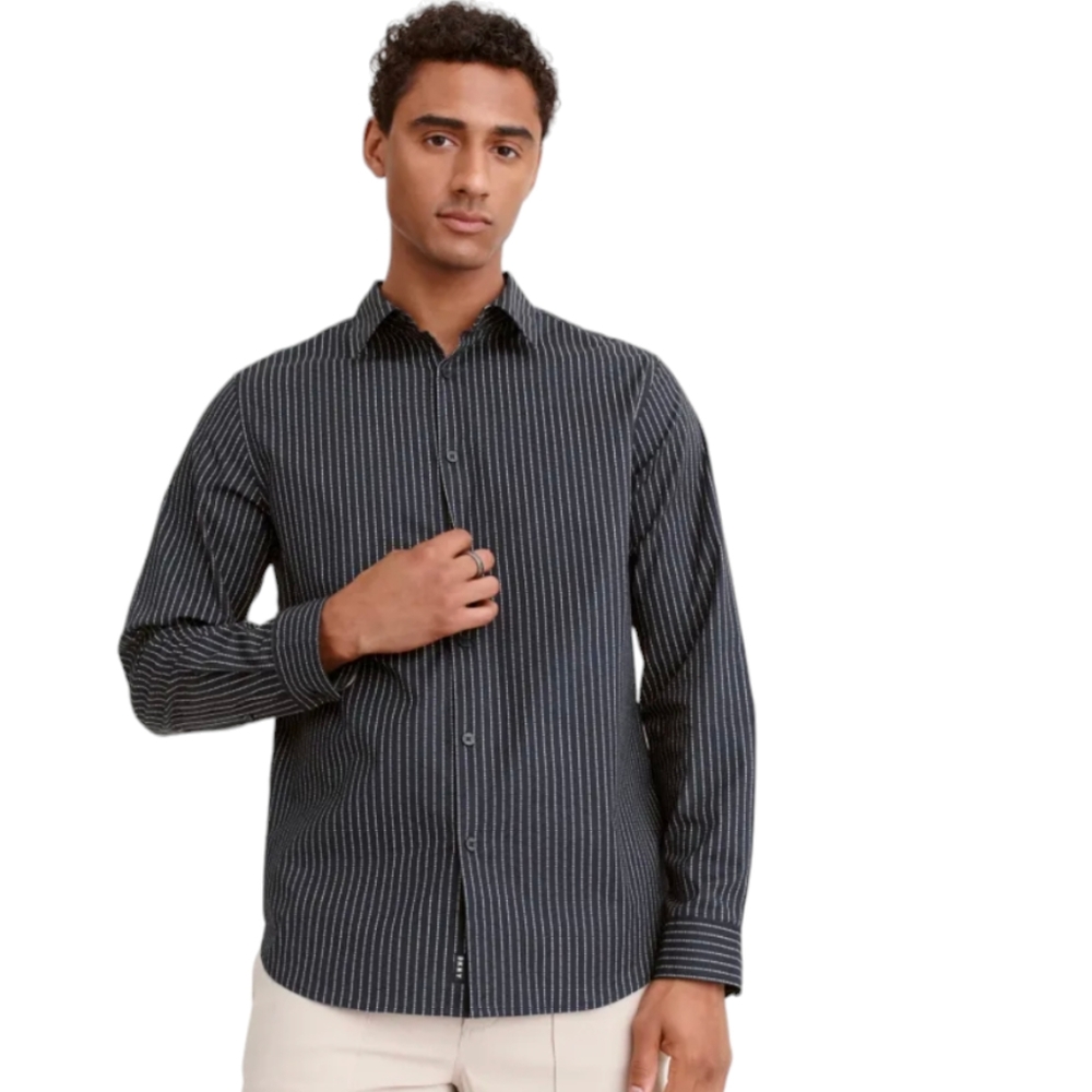 DKNY Men's Black‎ Vertical Micro Stripes Long Sleeve Button Down Dress Shirt XL